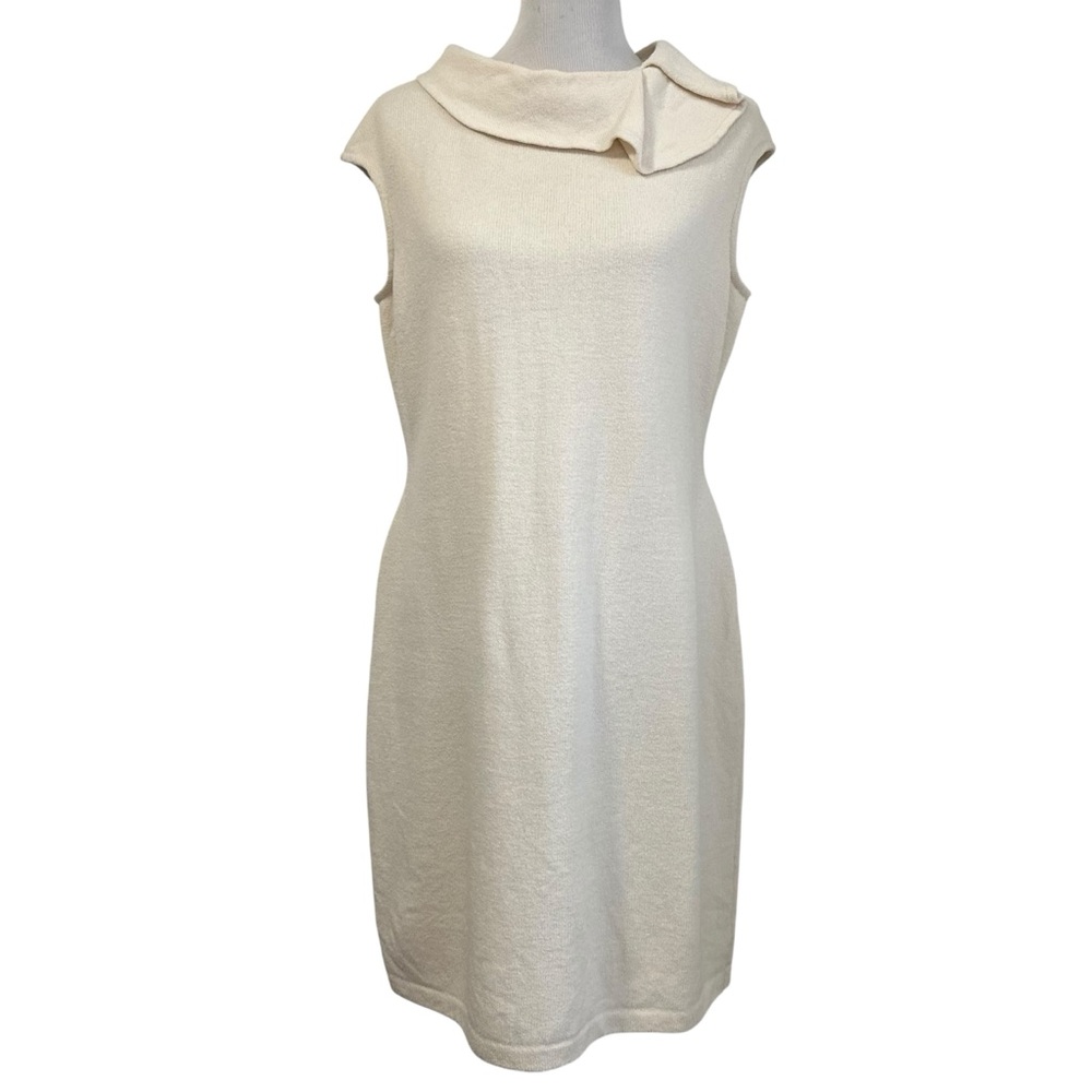 St John Collection Womens Sleeveless Knit Shift Dress Sz 14 Ivory Luxury